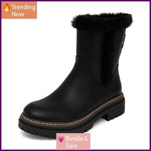 Faux Fur Lined Ankle Boots, Microsuede, Slip Resistant, Platform Heel